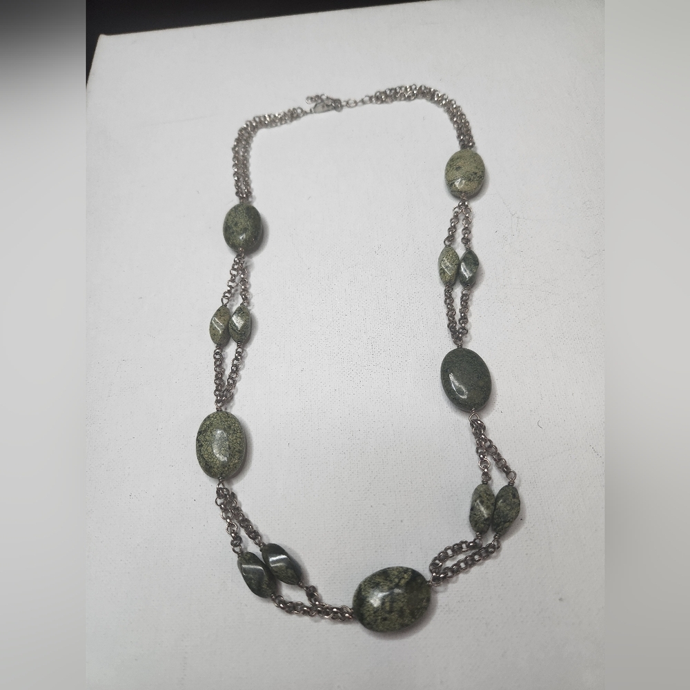 Vintage 925 Sterling Silver Jasper Beaded Necklace  25.5"